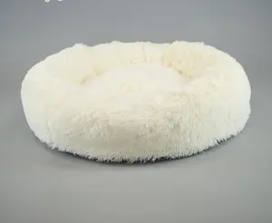 Lux Shag Fuax Bont Donut PV fleece hond bed voor pet Pluche huisdier bed in voorraad dia 80 cm ronde hond pad bagel voor pet groothandel