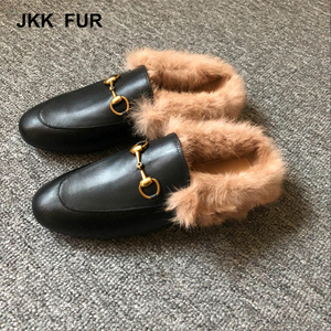 JKK moda de la piel de conejo Real mujeres del cuero genuino zapatillas para <span class=keywords><strong>el</strong></span> mercado europeo y americano - Product Image 4