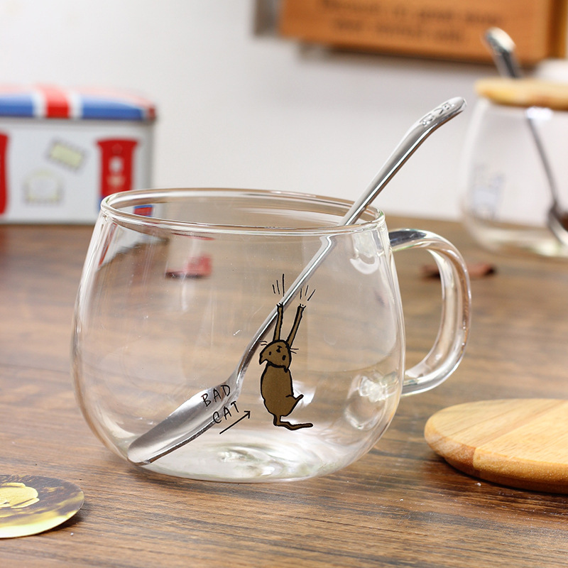 Wholesale logo Custom insulated glass cup with handle