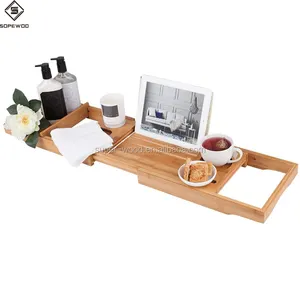 Groothandel Badkamer Natuurlijke Bamboe Bad Caddy Tray