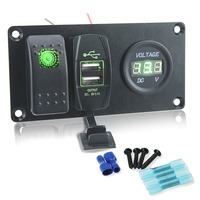 Panel Saklar Rocker 2 Gang 12V Marine dengan USB 3.1A dan Voltmeter untuk Kapal Laut RV