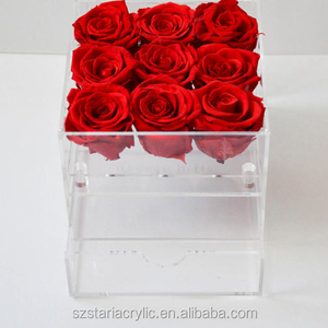 Thanh lịch rõ ràng <span class=keywords><strong>acrylic</strong></span> 9 hoa hồng hộp vuông <span class=keywords><strong>Acrylic</strong></span> Hộp Hoa với ngăn kéo - Product Image 2