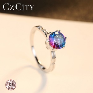 Anello CZCITY in Argento 925 con <span class=keywords><strong>Topazio</strong></span> <span class=keywords><strong>Mistico</strong></span> a 6 Punte, Gemma Arcobaleno Viola per Ragazze - Product Image 4