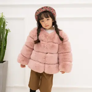 Faux Recoon Rabbit Fur Girl Children Winter Coat With Pink Color High Quality