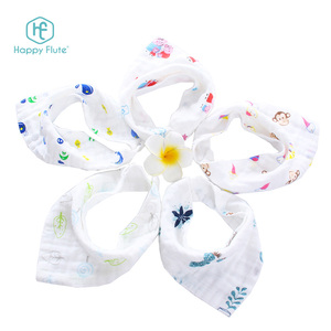 Happy flute printing triangle baby drool bibs manufacturer organic cotton baby bandana bibs - Product Image 1