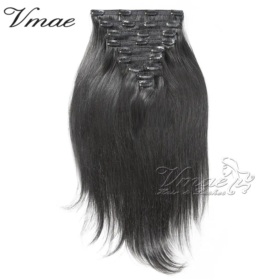 VMAE Extension de cheveux en soie indienne droite 100g 120g 140g, cheveux vierges bruts à clipser, cheveux humains alignés sur des cuticules de couleur naturelle