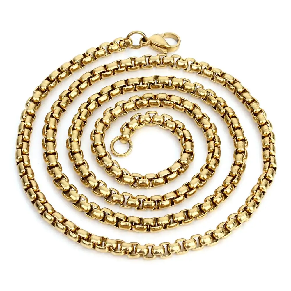 Cadena cuadrada de perlas chapadas en oro, collar de joyería de acero inoxidable LTC084, 2mm, 2,5mm, 3mm, 4mm y 5mm