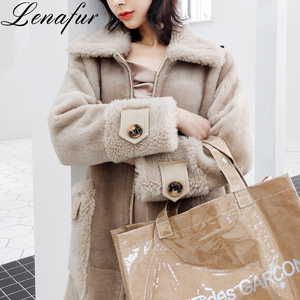 Winter Genuine Real Sheepskin Leather <strong>Lined</strong> Sheep Shearling <strong>Fur</strong> Coat <strong>Jackets</strong> for Women - Product Image 4
