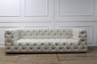 Ensemble de canapés Chesterfield classiques à capitonnage boutonné, en tissu de couleur toile, design élégant, style américain, meubles de maison