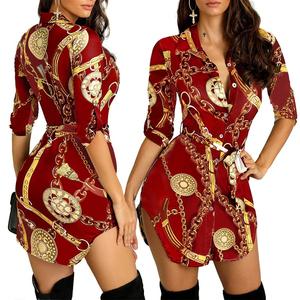 Abiti Estivi Sexy da Donna 2023, <span class=keywords><strong>Vestito</strong></span> a <span class=keywords><strong>Mezza</strong></span> <span class=keywords><strong>Manica</strong></span> con Stampa a Catena - Product Image 6