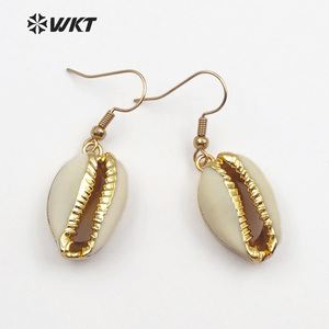 WT-E163 All'ingrosso Genuino piccolo ciprea <span class=keywords><strong>orecchini</strong></span> con 24 k placcato <span class=keywords><strong>oro</strong></span> reale, moda bella calda ciprea <span class=keywords><strong>orecchini</strong></span> - Product Image 1