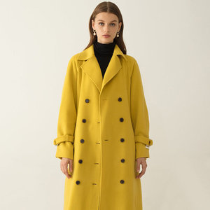 Doppio petto <span class=keywords><strong>giallo</strong></span> senape lana maxi cappotti per le donne - Product Image 6