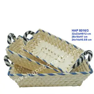S/folha de Palmeira 3 servindo bandejas com alças/pão cesta de vime, cesta do armazenamento