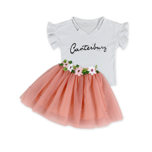 Calidad superior del bebé del recorte de manga corta Blusa con Romance Tulle falda niños 2 unidades ropa del bebé para partido - Product Image 1