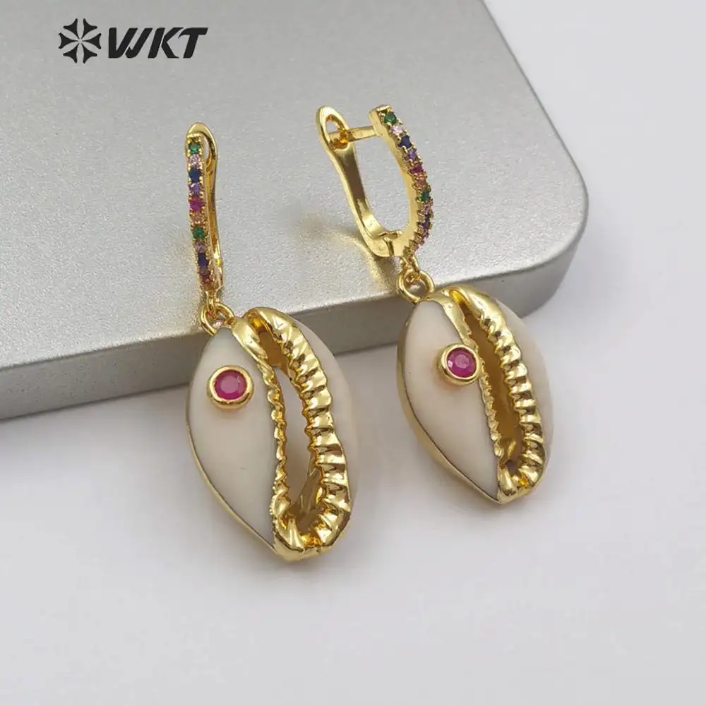 WT-E538 Unik Alami Cowrie dengan Cubic Zircon Pesona Anting-Anting Anting-Anting Anting-Anting Multi Pilihan Asli Cowrie Anting-Anting