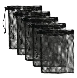 Black Mesh Bags Washable Product Net Bags with Drawstring Vegetable Fruit Mesh Bag For Supermarket