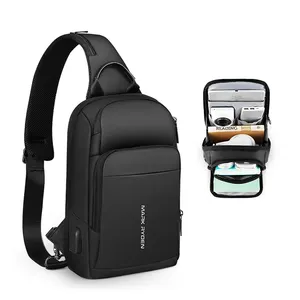 Mark Ryden Schulter rucksack für Männer Männer Brusttasche mit USB-Ladung kleine Tasche Umhängetasche Brust anpassbare Schulter Schulter MR7618