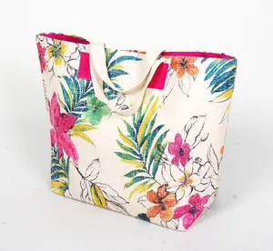 Bolso de mano de franela de algodón de alta calidad para mujer, bolsa de compras de gran tamaño con cinturón de algodón y bolso estampado
