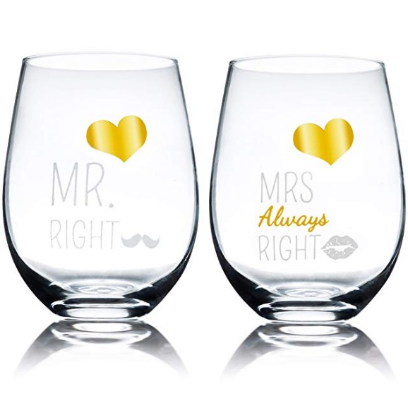 17oz Tumbler Bulk  Crystal Stemless Wine Glass  Mr and Mrs