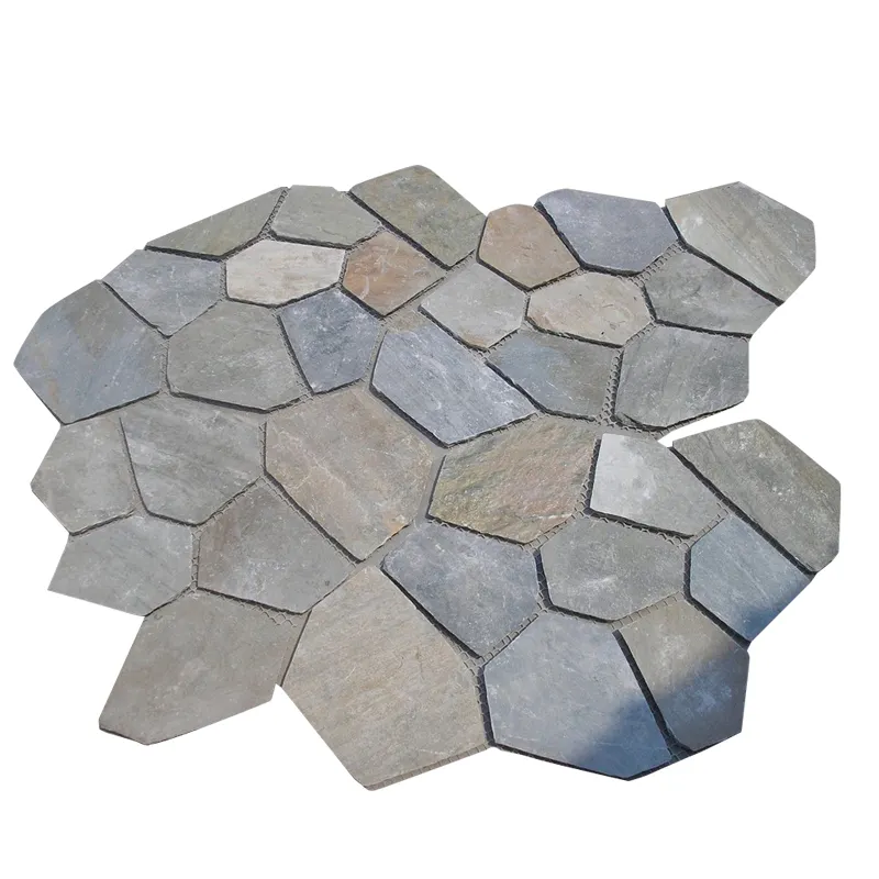 Barato rusty slate louco pedra flagstone pátio telhas pavimentador com malha costas