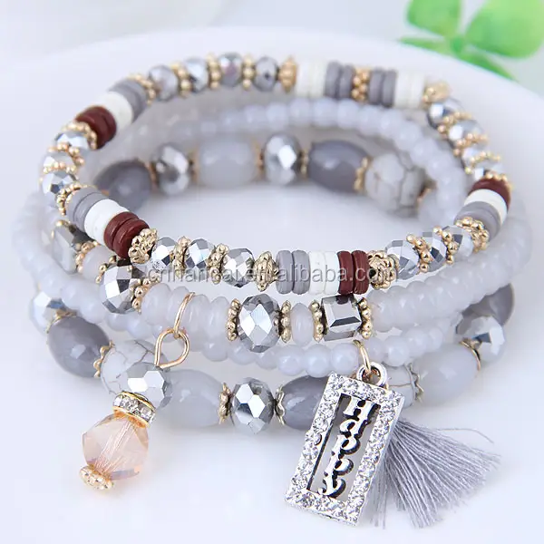 Bracelets de perles de cristal de bohème & Bracelets Bracelet à breloques gland Bracelets multicouches pour femmes bijoux Pulseira