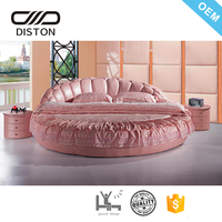 DS-R805 # Hot Selling Red Farbe Romantische Hochzeit Modernes weiches italienisches Leder rundes Bett zum Verkauf