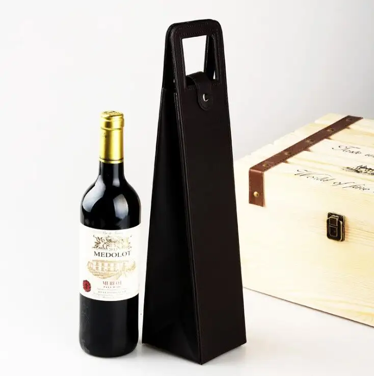 Bouteille de vin de noël d'alcool, portable en cuir, réutilisable, cadeaux d'anniversaire, de haute qualité