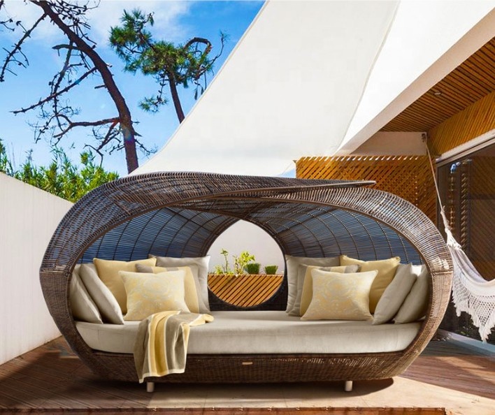 Hot sale outdoor furniture beach style rattan round daybed for sale