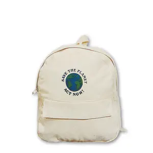 Mochila de lona algodão unissex feminina, bolsa casual macia com zíper para crianças, branco ou natural