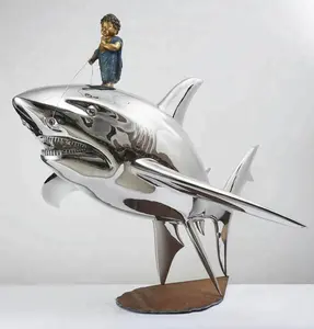 Yeni açık heykel paslanmaz çelik köpekbalığı heykel
