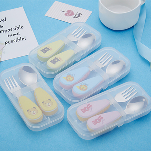 2P Peuter Gebruiksvoorwerpen Rvs Kids Lepel En Vork Met Case