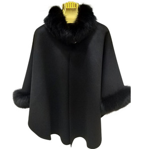 Nuovi Poncho Invernali da Donna in Lana con Bordo in Pelliccia di Volpe, Mantella in Vera Pelliccia, Scialle in Pelliccia - Product Image 3