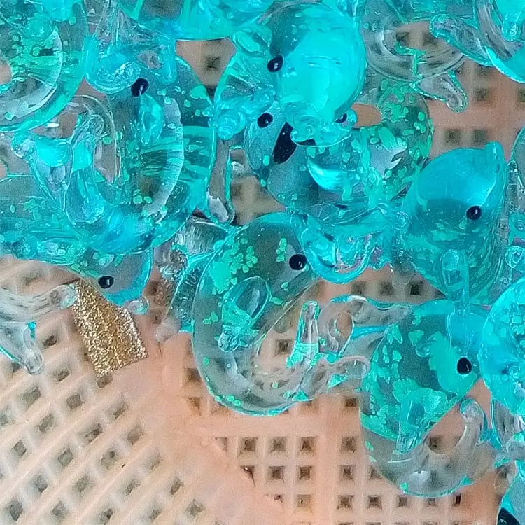 Handmade Crystal Sea Animal Dolphin Necklace Focal Beads Lampwork Glass Luminous Aqua Figurine Charm Pendants