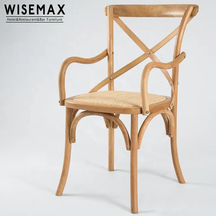 विसममैक्स फर्नीचर थोक फ्रेंच शैली डाइनिंग रूम स्थिर क्रॉस-बैक लकड़ी की सीट x क्रॉस आर्मरेस्ट डाइनिंग चेयर