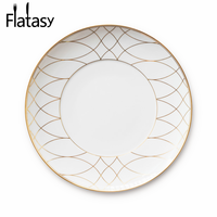 Ensemble d'assiettes de restaurant, mariage, 6 pièces, luxe, bord doré, porcelaine gaufrée, grès de chine, vente en gros