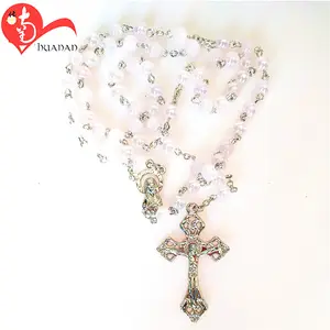 Chapelet perles de croix catholique tique, pour cadeau de première Communion, chapelet perlé italien Crucifix