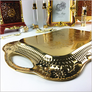 Restaurant Supplies Catering New Arrive Luxury Stainless Arab <strong>Gold</strong> <strong>Serving</strong> <strong>Tray</strong> with Handle - Product Image 5