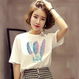 Camisetas para <span class=keywords><strong>mujer</strong></span>, camiseta de talla grande 3XL, camisetas de manga corta con estampado de plumas, camiseta coreana, camisetas Harajuku - Product Image 1