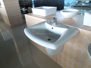 Cerámica de pared moderna semi pedestal de porcelana sanitaria lavarse las manos baño del fregadero del lavabo - Product Image 6