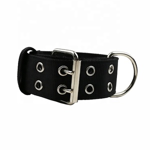 Collari pesanti larghi 50MM in Nylon nero grandi dimensioni personalizzati di grandi dimensioni con occhielli e fibbie in metallo morbido modello solido - Product Image 2