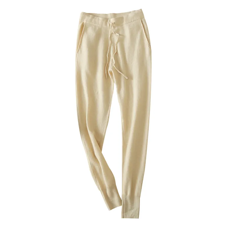 Pantaloni da donna autunno inverno pantaloni caldi per maglieria con elastico in vita 100% pantaloni in cashmere per donna