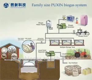 ใช้กันอย่างแพร่หลาย PUXIN ครอบครัวขนาดก๊าซชีวภาพพืชสำหรับครัวเรือนการจัดการของเสีย