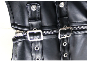 Sexy Mujeres De Cuero Con Cremallera Hasta Corsé Steampunk Bustier Top Lingerie Clubwear Negro - Product Image 4