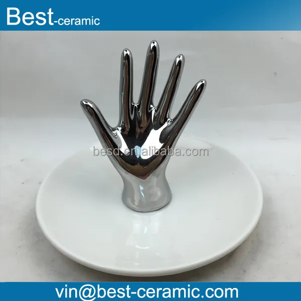 Bán Buôn Trang Trí Nội Thất Bạc Galzed Hand Shaped Gốm Nhẫn Chủ