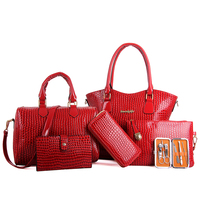 2019 Grosir Tas Selempang Kulit Buaya Wanita Fashion Kustom Tas Tangan Tote Wanita 6 Buah Tas Tangan