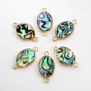 Perle ovales naturelle en coquille d'abalone plaquée or, connecteur de coque, <span class=keywords><strong>DIY</strong></span> bricolage G1544, 50 pièces - Product Image 2