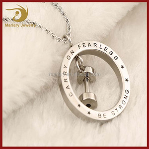 Acier Inoxydable Personnalisé Spirituel Inspiré Cercle Haltère Pendentif Collier Remise En Forme Sport Hommes, Rond Fit Charme - Product Image 2