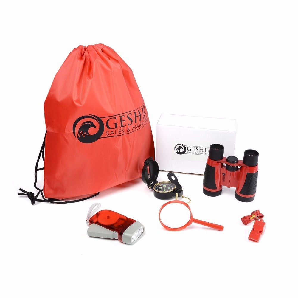 Kit De Exploración Adventure Kidz – Binoculares 5x30, Linterna De Manivela, Brújula, Lupa Y Silbato, Ideal Para Niños