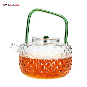 Funny design grace traditional with colourful handle borosilicate tea pot