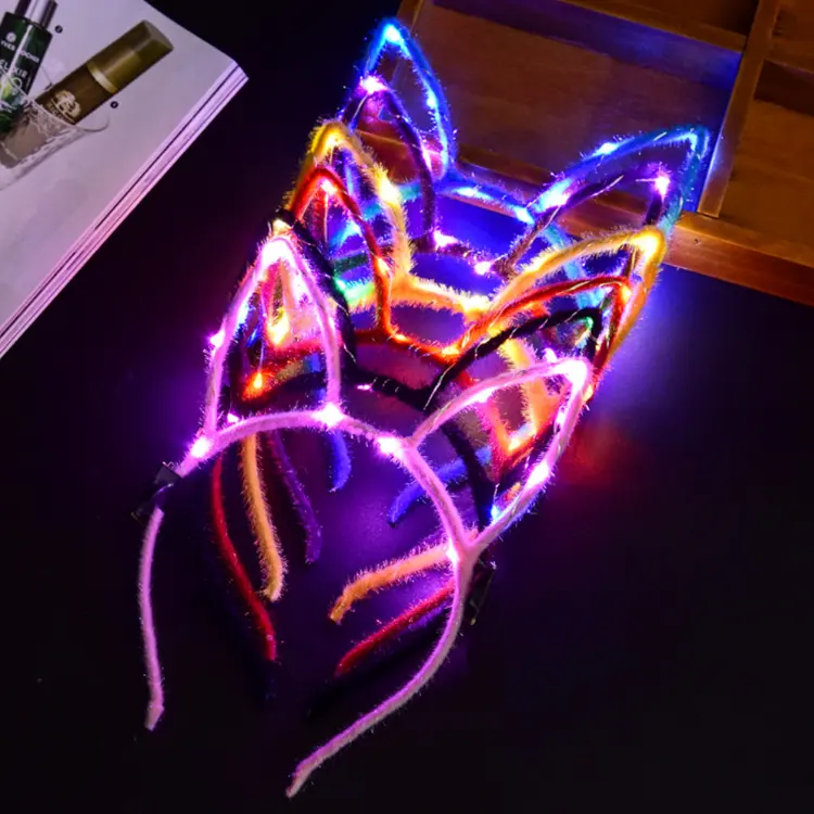 Best Sales Fashion hot cosplay fancy party sexy plush light up flashing glowing LED bunny ears headband For holiday